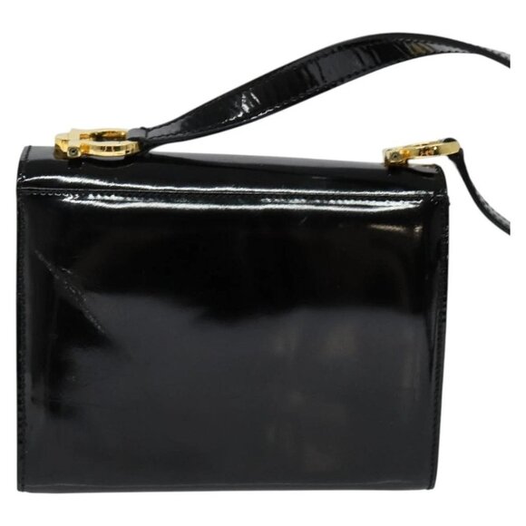 Salvatore Ferragamo Gancini Shoulder Bag Enamel Black Gold Auth - Picture 8 of 16